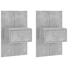 Noptiere de perete, 2 buc., gri beton, lemn prelucrat, 2 image