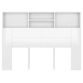 Tăblie de pat cu dulap, alb extralucios, 140x19x103,5 cm, 5 image