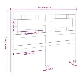 Tăblie de pat, alb, 140,5x4x100 cm, lemn masiv de pin, 6 image