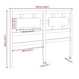 Tăblie de pat, alb, 205,5x4x100 cm, lemn masiv de pin, 6 image