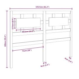 Tăblie de pat, gri, 155,5x4x100 cm, lemn masiv de pin, 6 image