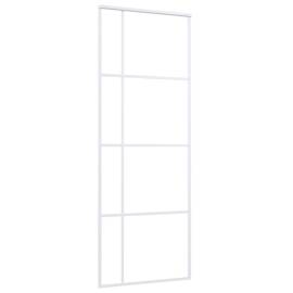 Ușă glisantă, alb, 76x205 cm, sticlă mată esg și aluminiu, 2 image