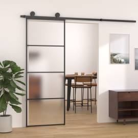 Ușă glisantă, negru, 76x205 cm, sticlă mată esg și aluminiu