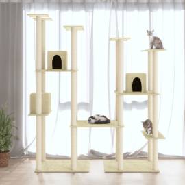 Ansamblu pisici cu stâlpi din funie de sisal, crem, 174 cm