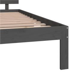 Cadru de pat dublu 4ft6, gri, 135x190 cm, lemn masiv, 6 image