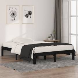 Cadru de pat dublu 4ft6, negru, 135x190 cm, lemn masiv