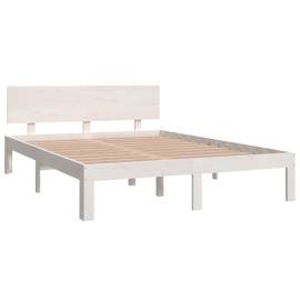 Cadru de pat king size 5ft, alb, 150x200 cm, lemn masiv, 3 image