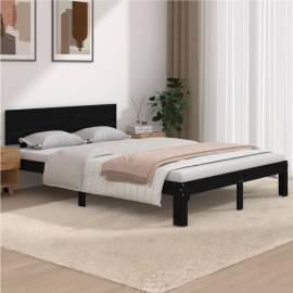 Cadru de pat king size 5ft, negru, 150x200 cm, lemn masiv