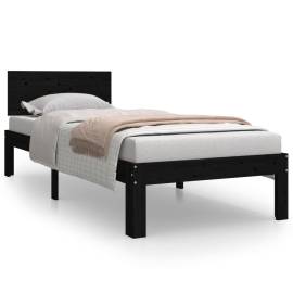 Cadru de pat mic single 2ft6,negru, 75x190 cm, lemn masiv, 2 image