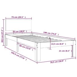 Cadru de pat mic single 2ft6,negru, 75x190 cm, lemn masiv, 8 image