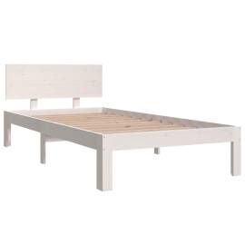 Cadru de pat single 3ft, alb, 90x190 cm, lemn masiv, 3 image