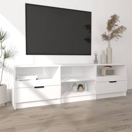 Comodă tv, alb extralucios, 150x33,5x45 cm, lemn prelucrat, 3 image