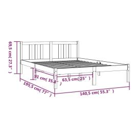 Cadru de pat dublu 4ft6, negru, 135x190 cm, lemn masiv, 9 image