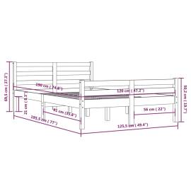 Cadru de pat mic dublu 4ft, alb, 120x190 cm, lemn masiv, 10 image