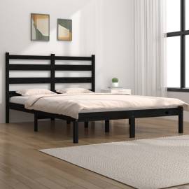 Cadru pat small double 4ft, negru, 120x190 cm, lemn masiv pin