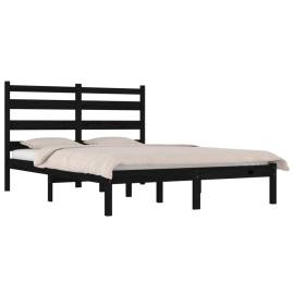 Cadru pat small double 4ft, negru, 120x190 cm, lemn masiv pin, 3 image