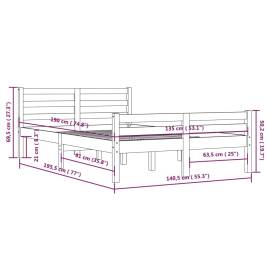 Cadru de pat dublu 4ft6, negru, 135x190 cm, lemn masiv, 10 image