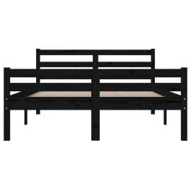 Cadru de pat king size 5ft, 150x200 cm, negru, lemn masiv, 5 image