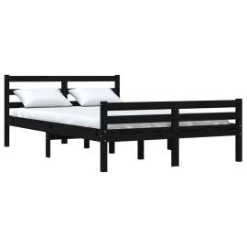 Cadru de pat mic dublu 4ft, negru, 120x190 cm, lemn masiv, 3 image