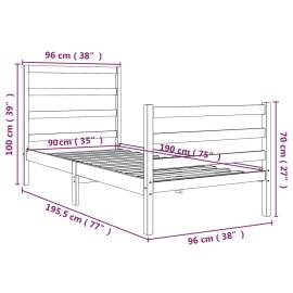 Cadru de pat single 3ft, alb, 90x190 cm, lemn masiv de pin, 6 image