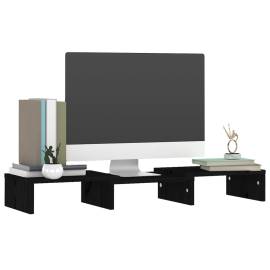 Stand pentru monitor, negru, 60x24x10,5 cm, lemn masiv de pin, 8 image
