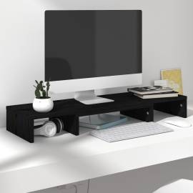 Stand pentru monitor, negru, 80x24x10,5 cm, lemn masiv de pin, 9 image
