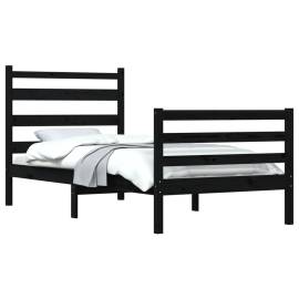 Cadru de pat, 100x200 cm, lemn masiv de pin, negru, 3 image