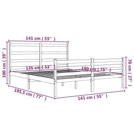 Cadru de pat dublu 4ft6, gri, 135x190 cm, lemn masiv de pin, 6 image