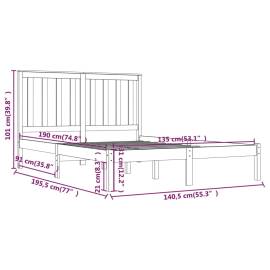 Cadru de pat dublu 4ft6, alb, 135x190 cm, lemn masiv pin, 6 image