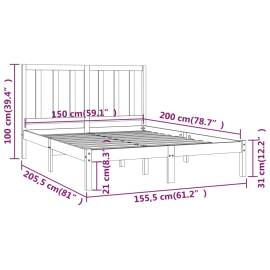 Cadru pat 5ft king size, gri, 150x200 cm, lemn masiv de pin, 6 image