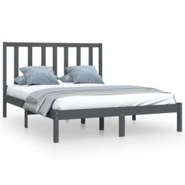 Cadru pat 5ft king size, gri, 150x200 cm, lemn masiv de pin, 2 image