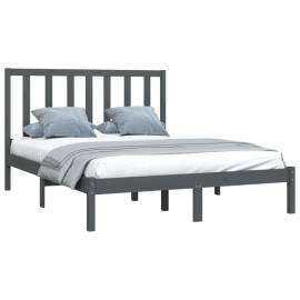 Cadru pat 5ft king size, gri, 150x200 cm, lemn masiv de pin, 3 image