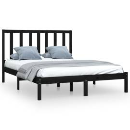 Cadru pat small double 4ft, negru, 120x190 cm, lemn masiv pin, 2 image