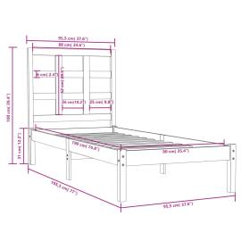 Cadru de pat single 3ft, negru, 90x190 cm, lemn masiv, 6 image