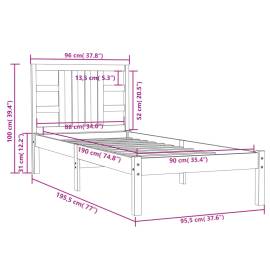 Cadru de pat single 3ft, negru, 90x190 cm, lemn masiv, 6 image