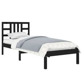 Cadru de pat small single 2ft6, negru, 75x190 cm, lemn masiv, 3 image