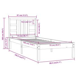 Cadru de pat small single 2ft6, negru, 75x190 cm, lemn masiv, 6 image