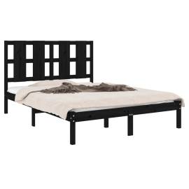 Cadru pat small double 4ft, negru, 120x190 cm, lemn masiv, 3 image