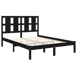 Cadru pat small double 4ft, negru, 120x190 cm, lemn masiv, 4 image