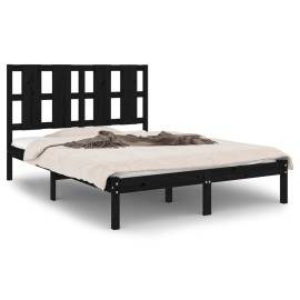 Cadru pat small double 4ft, negru, 120x190 cm, lemn masiv, 2 image