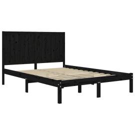 Cadru de pat, negru, 140x190 cm, lemn masiv de pin, 4 image