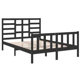 Cadru de pat, negru, 140x190 cm, lemn masiv, 4 image