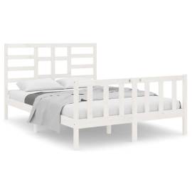 Cadru pat, alb, 140x190 cm, lemn masiv, 2 image