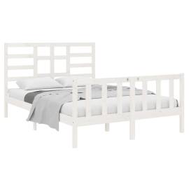 Cadru pat, alb, 140x190 cm, lemn masiv, 3 image