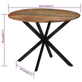 Masă de bucătărie, Ø110x78 cm, lemn masiv de mango și oțel, 6 image