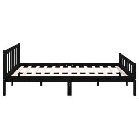 Cadru de pat king size 5ft, 150x200 cm, negru, lemn masiv, 6 image