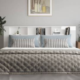 Tăblie de pat cu dulap, alb extralucios, 220x18,5x104,5 cm, 3 image
