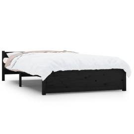 Cadru de pat mic dublu 4ft, negru, 120x190 cm, lemn masiv, 2 image