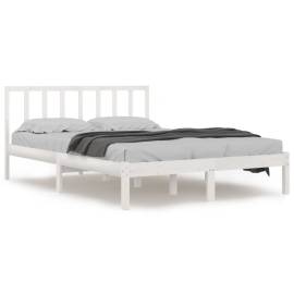 Cadru de pat, alb, 140x190 cm, lemn masiv de pin, 2 image