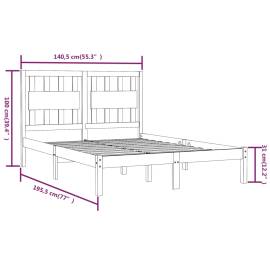 Cadru de pat dublu 4ft6, alb, 135x190 cm, lemn masiv pin, 6 image